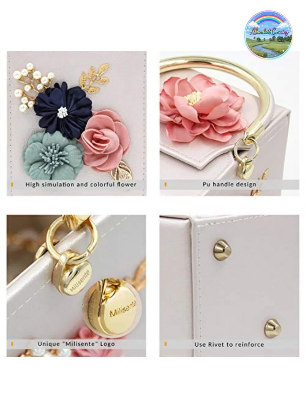Floral Clutch Purse Square Box Evening Bag Detachable Chain Strap Polyester